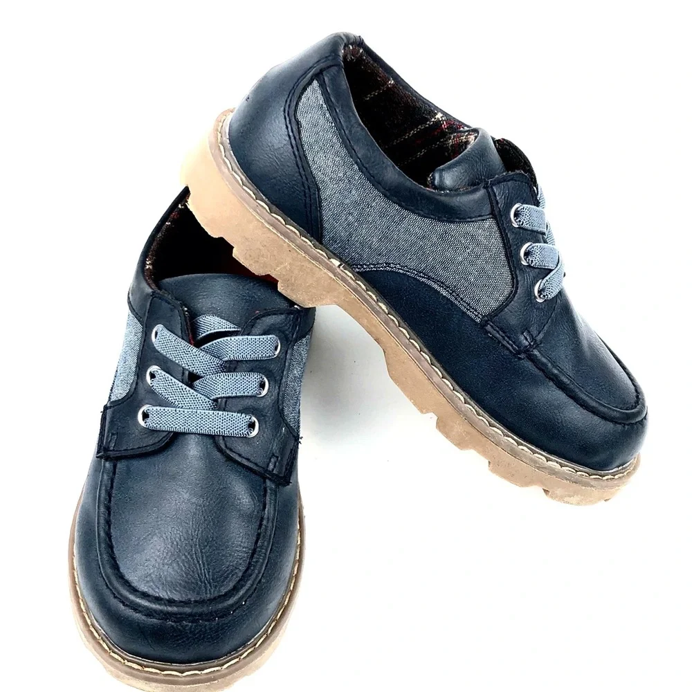 Lily & Dan Boys Navy Leather No Toe Oxfords Sz 11-12